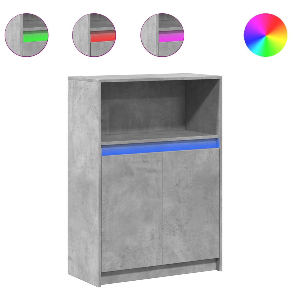 Komoda s LED svjetlima siva boja betona 72x34x100 cm drvena