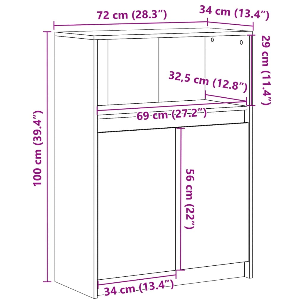 Komoda s LED svjetlima siva boja betona 72x34x100 cm drvena
