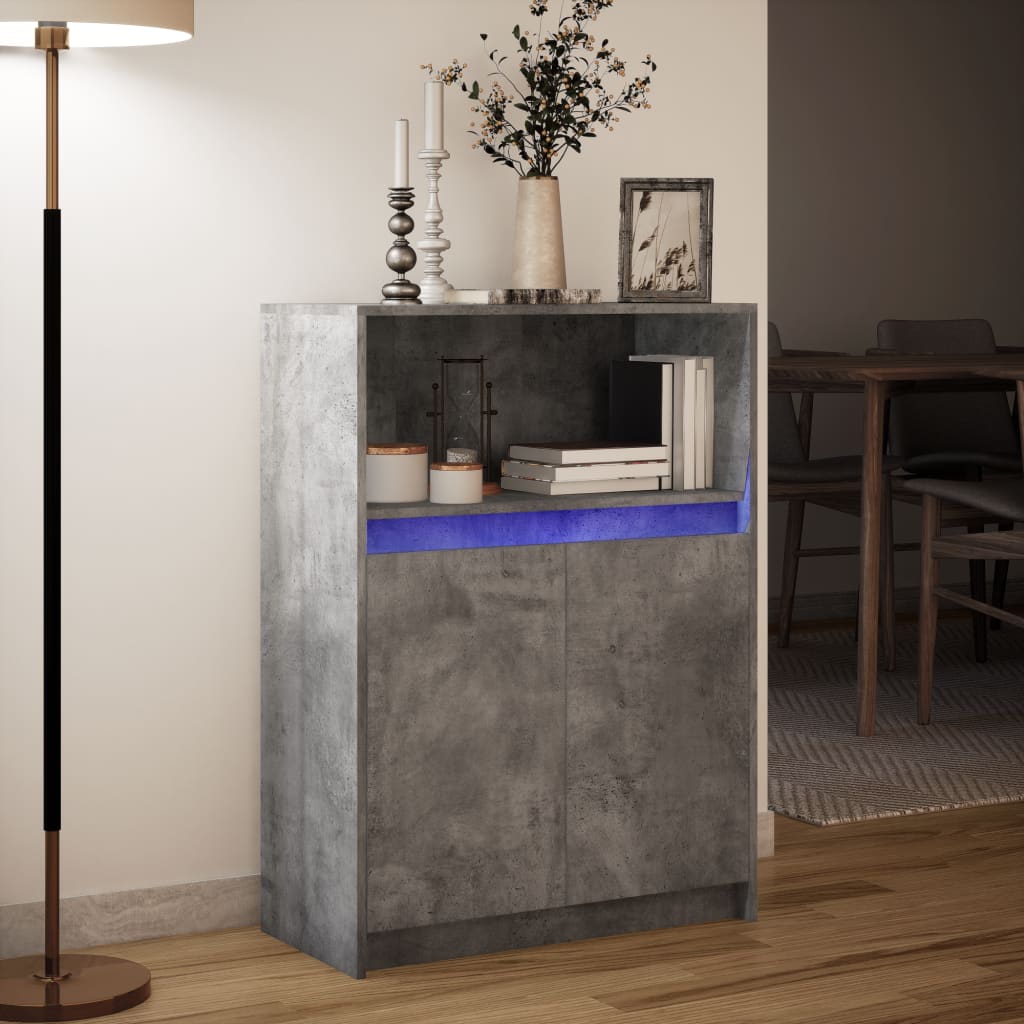Komoda s LED svjetlima siva boja betona 72x34x100 cm drvena