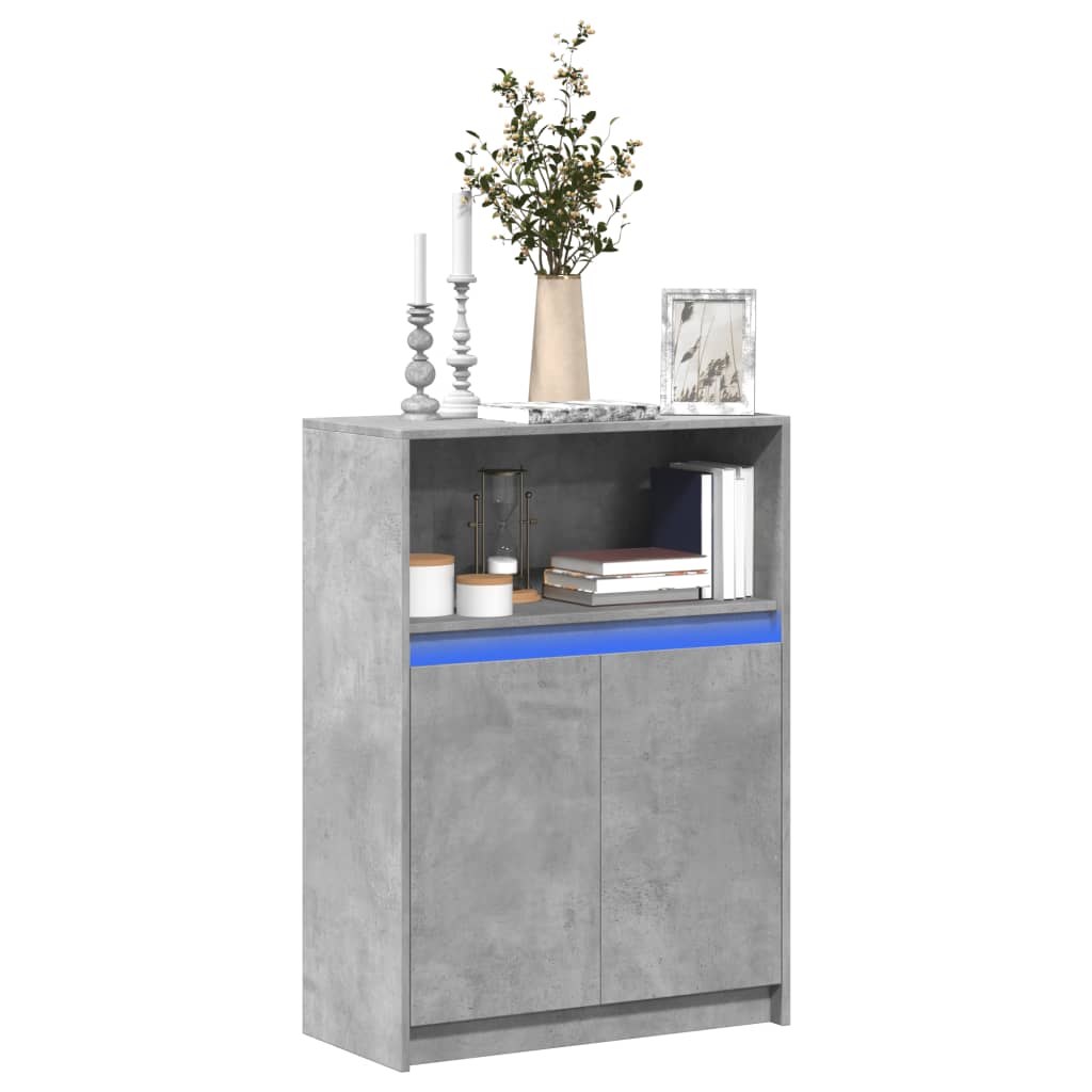 Komoda s LED svjetlima siva boja betona 72x34x100 cm drvena