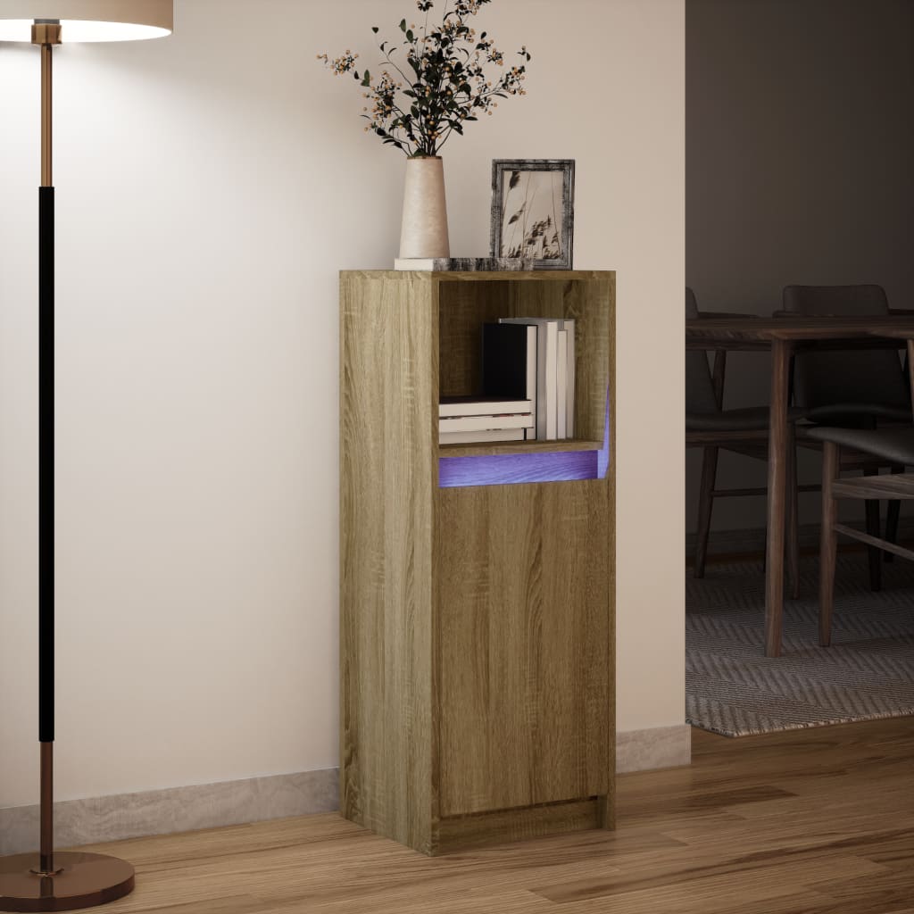 Komoda s LED svjetlima boja hrasta 38x34x100 cm drvena