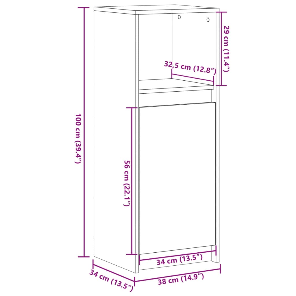 Komoda s LED svjetlima boja hrasta 38x34x100 cm drvena