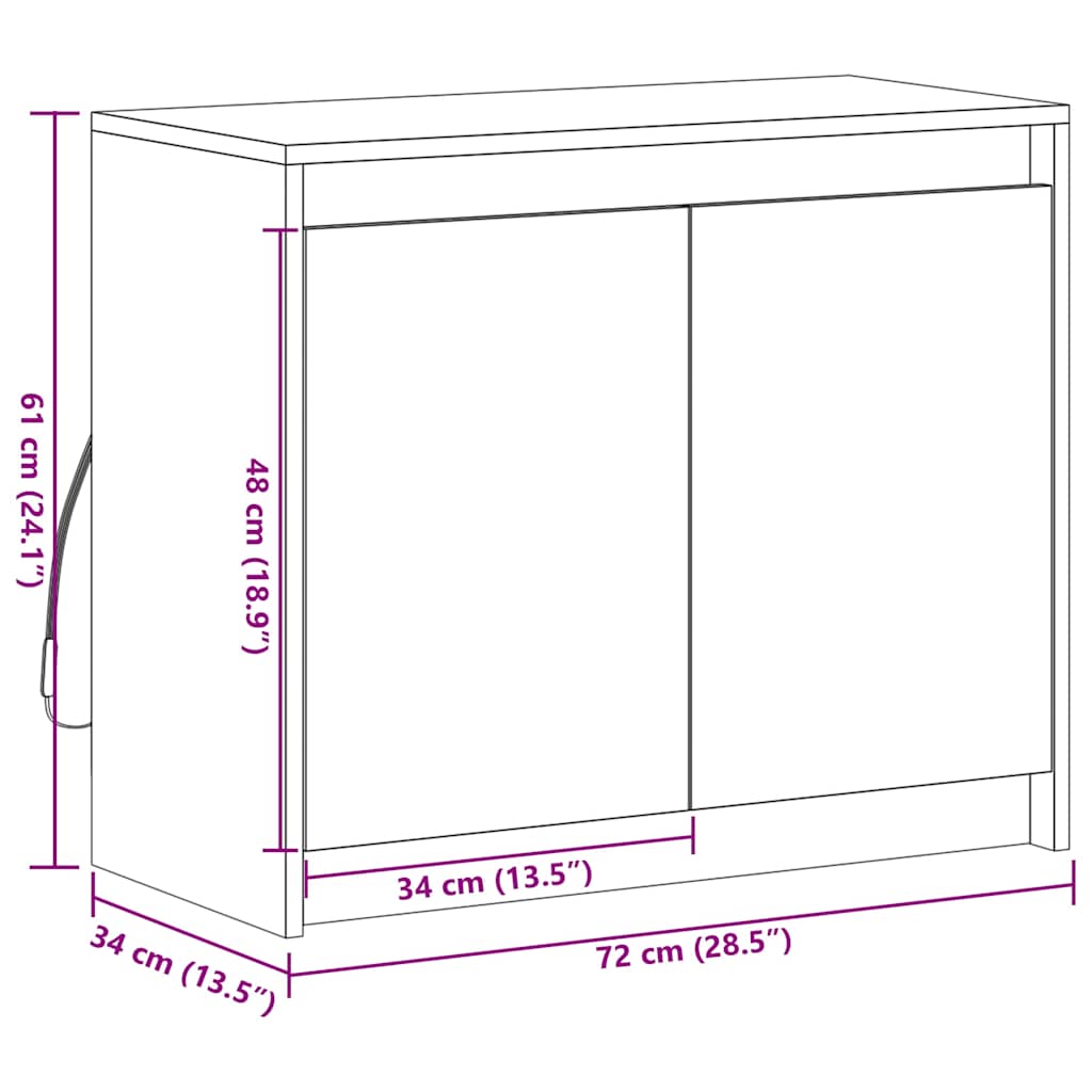 Komoda s LED boja sivog hrasta sonome 72x34x61 cm drveni