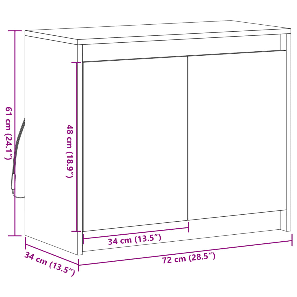 Komoda s LED boja smeđeg hrasta 72x34x61 cm konstruirano drvo