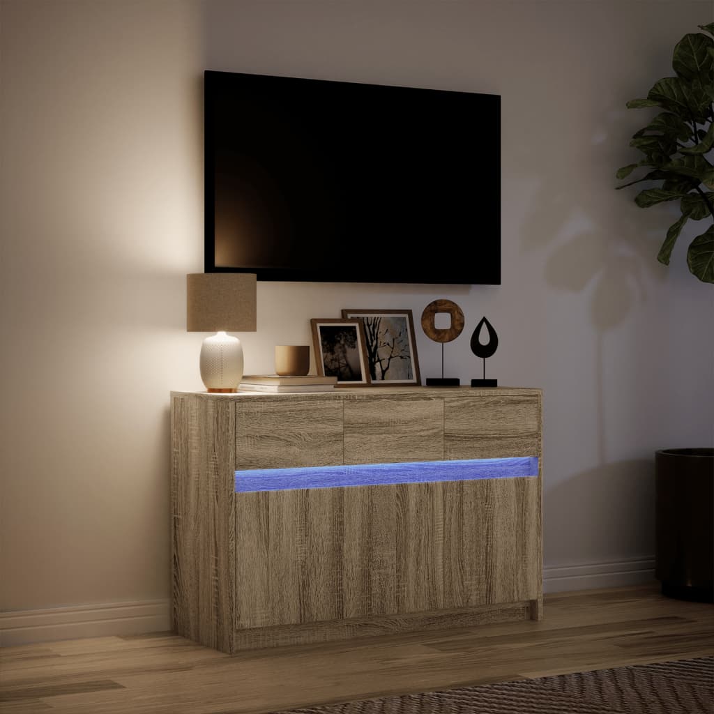 TV ormarić s LED svjetlima boja hrasta 91x34x61 cm drveni