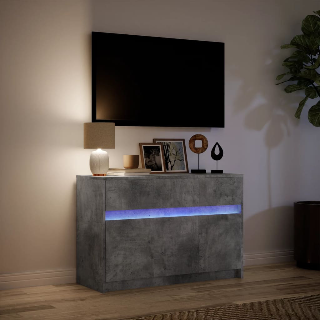 TV ormarić s LED svjetlima boja betona 91x34x61 cm drveni