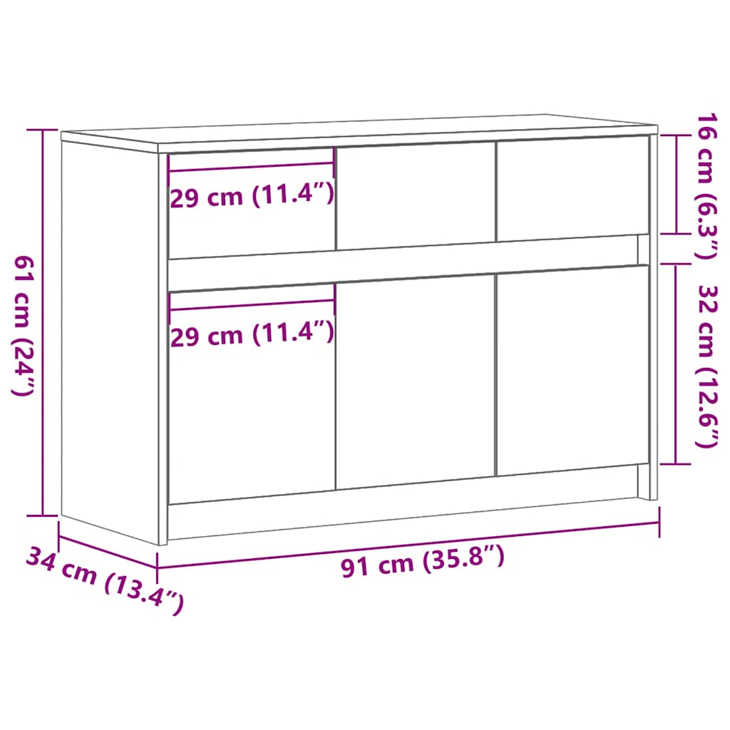 TV ormarić s LED svjetlima boja hrasta 91x34x61 cm drveni