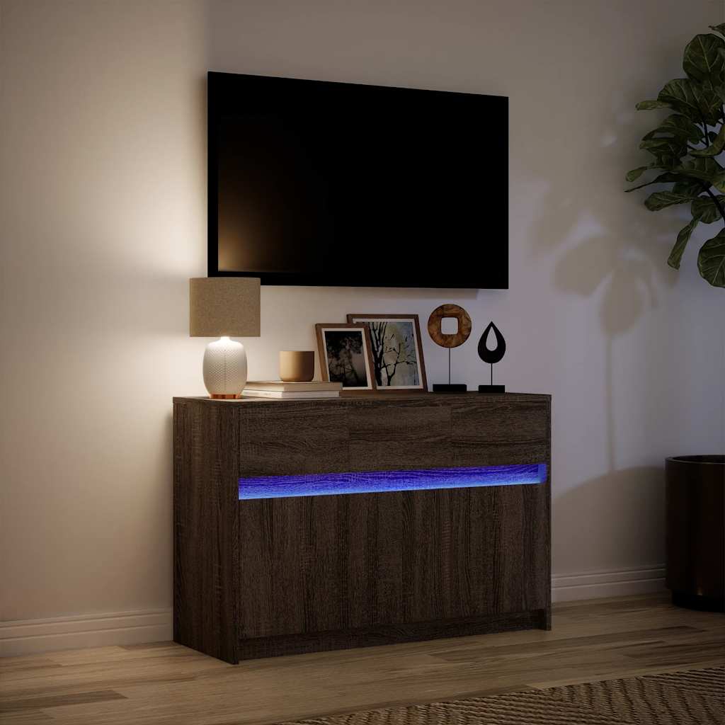 TV ormarić s LED svjetlima boja hrasta 91x34x61 cm drveni