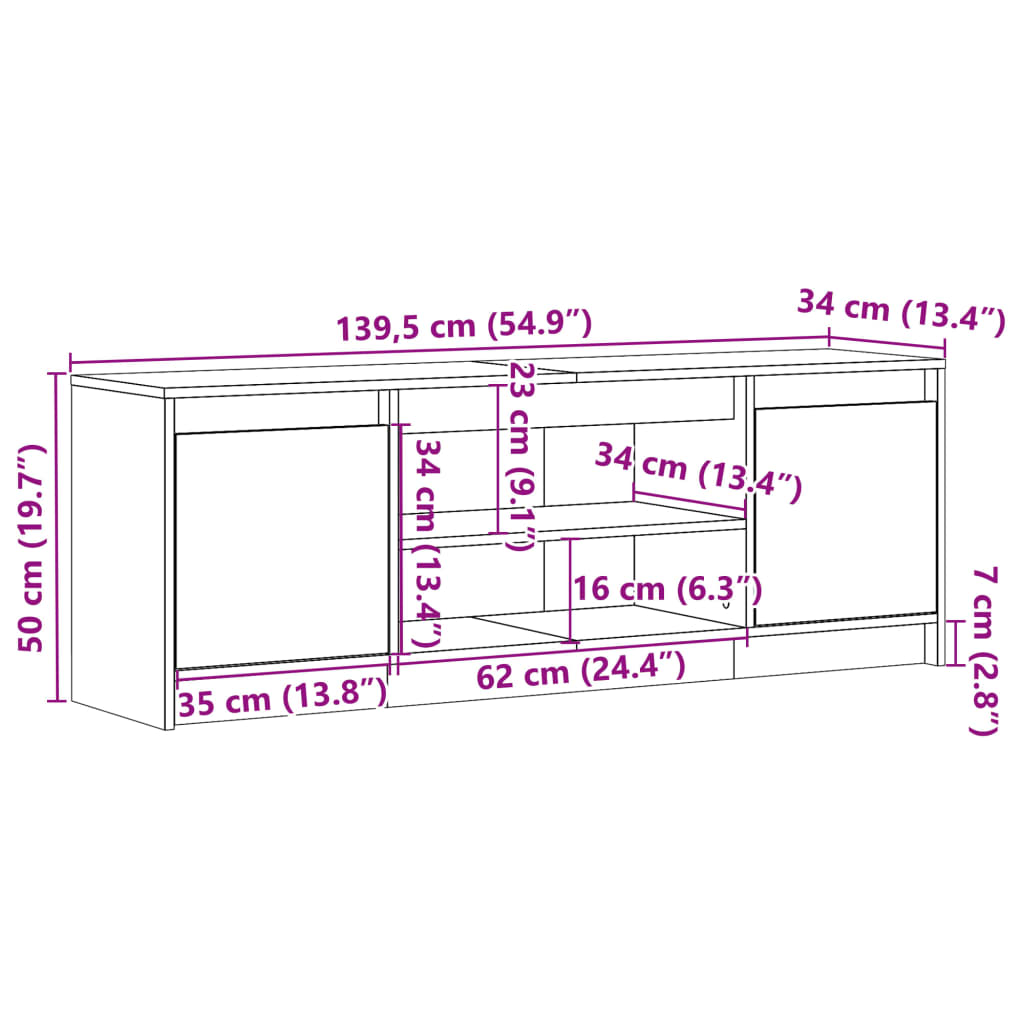 TV ormarić s LED svjetlima boja hrasta 139,5x34x50 cm drveni