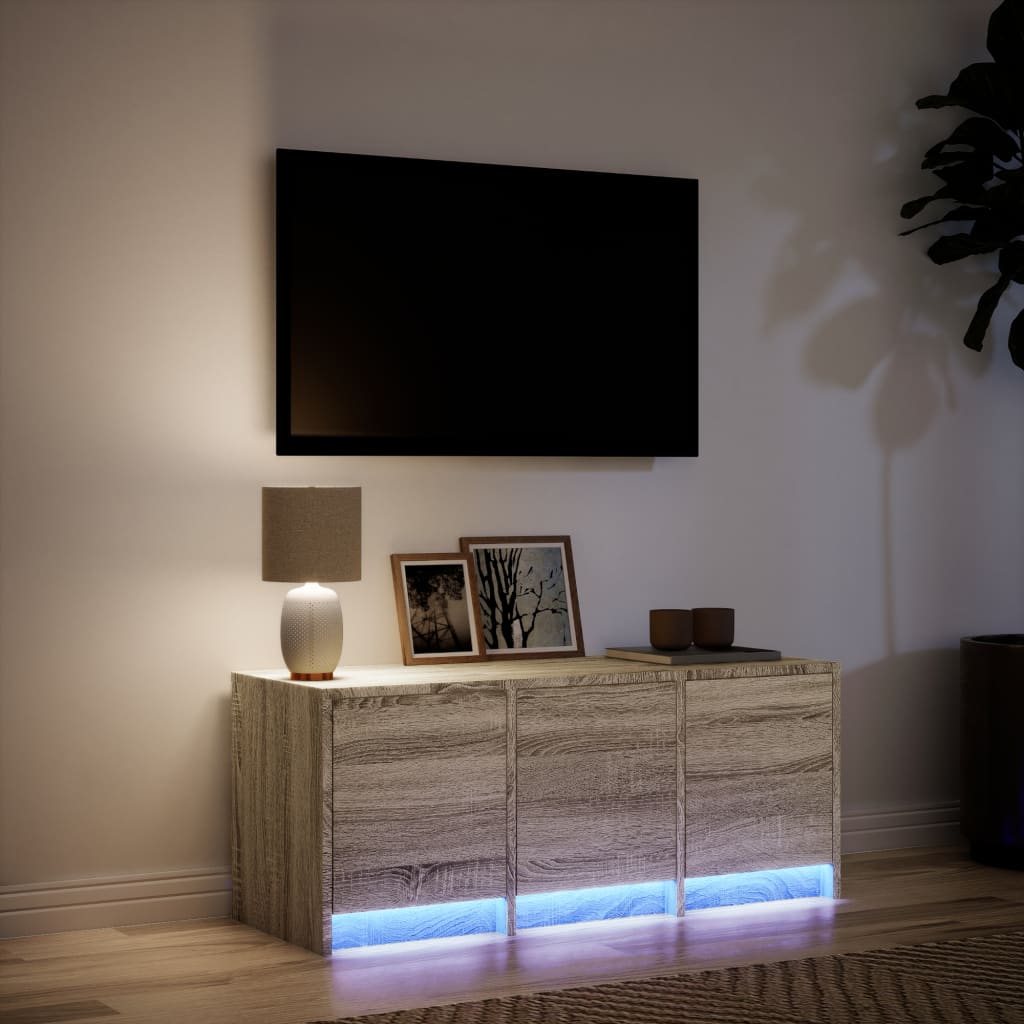 TV ormarić s LED svjetlima boja hrasta 97x34x40 cm drveni