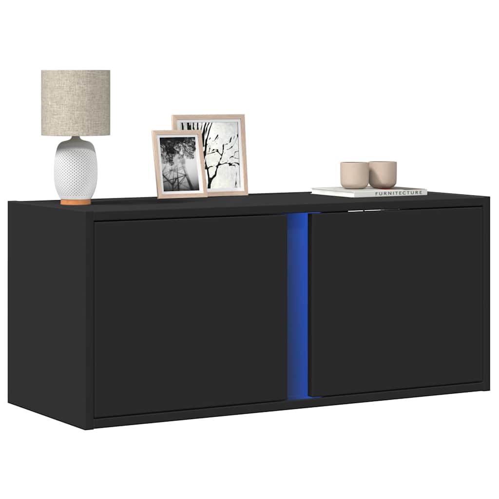 Zidni TV ormarić s LED svjetlima crni 80x31x35 cm