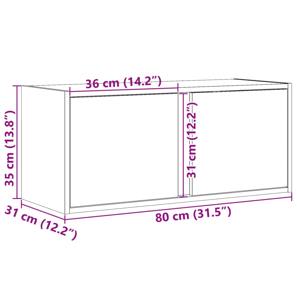 Zidni TV ormarić s LED svjetlima boja hrasta 80x31x35 cm