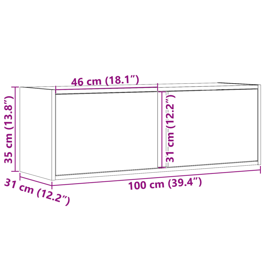 Zidni TV ormarić s LED svjetlima bijeli 100 x 31 x 35 cm