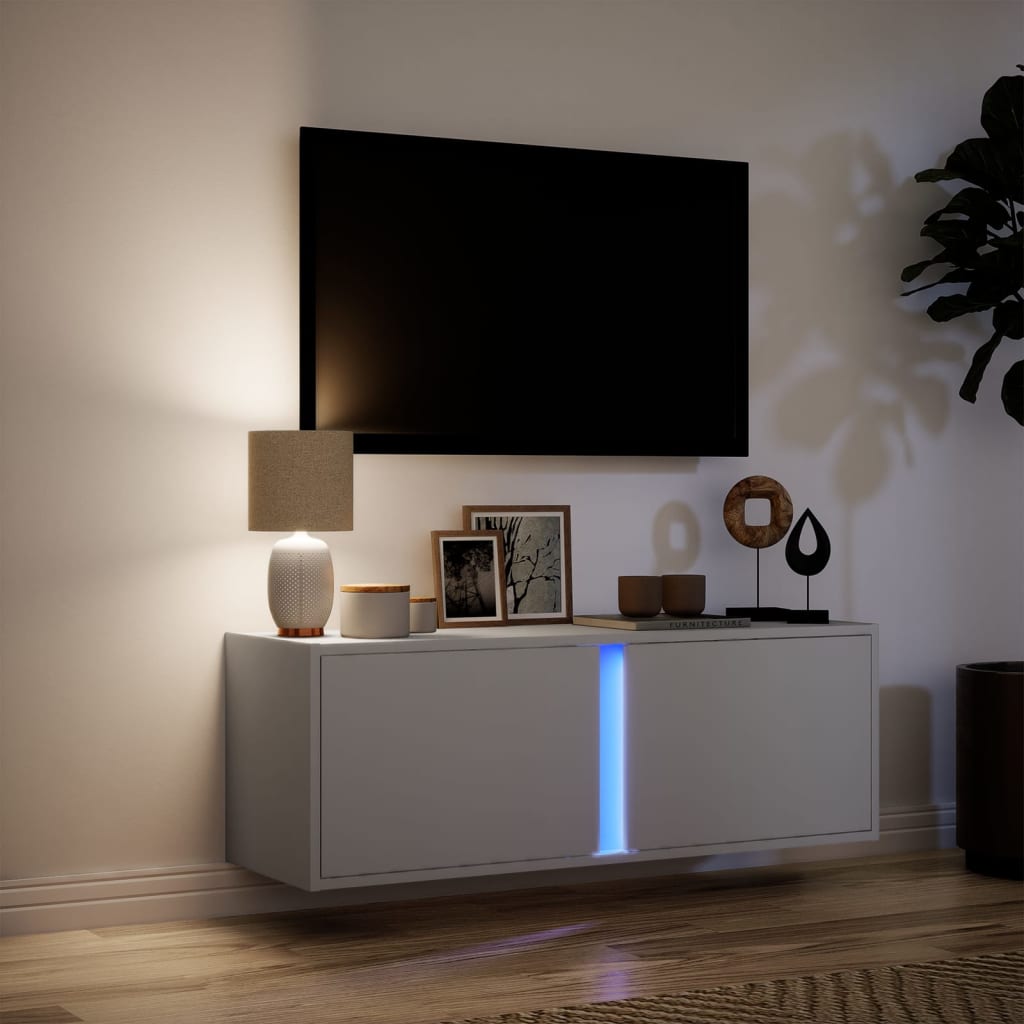Zidni TV ormarić s LED svjetlima bijeli 100 x 31 x 35 cm