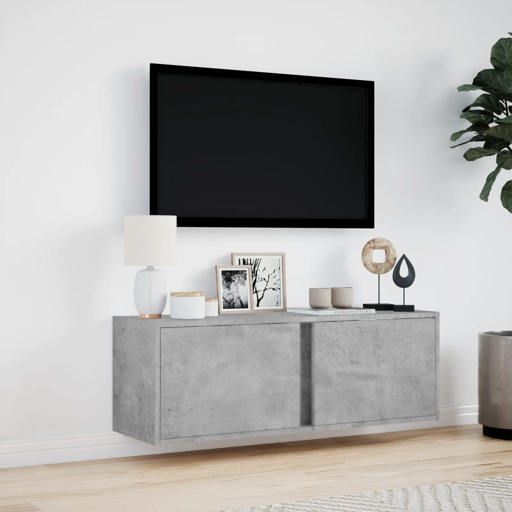 Zidni TV ormarić s LED svjetlima siva boja betona 100x31x35 cm