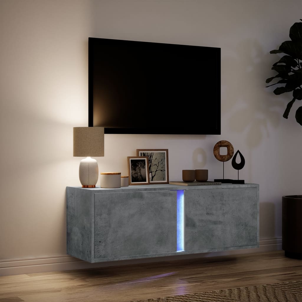 Zidni TV ormarić s LED svjetlima siva boja betona 100x31x35 cm