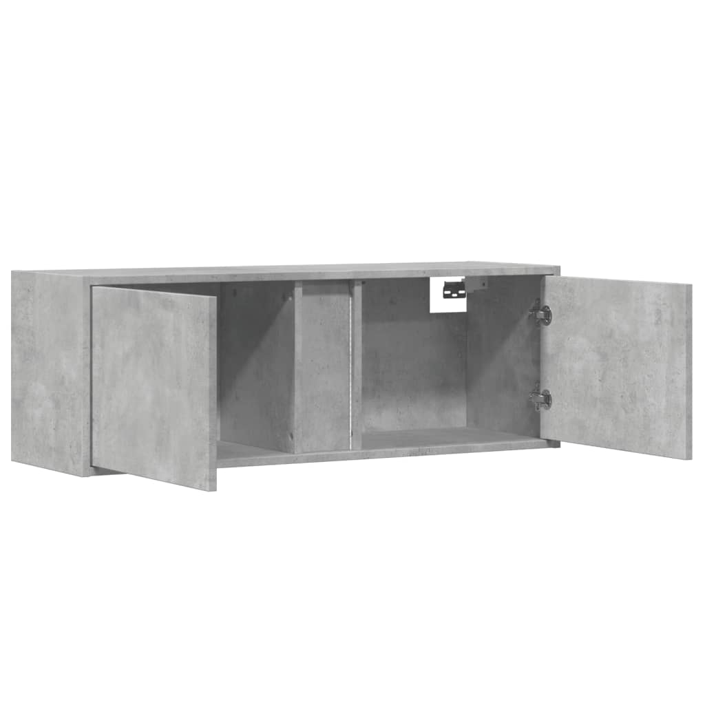 Zidni TV ormarić s LED svjetlima siva boja betona 100x31x35 cm
