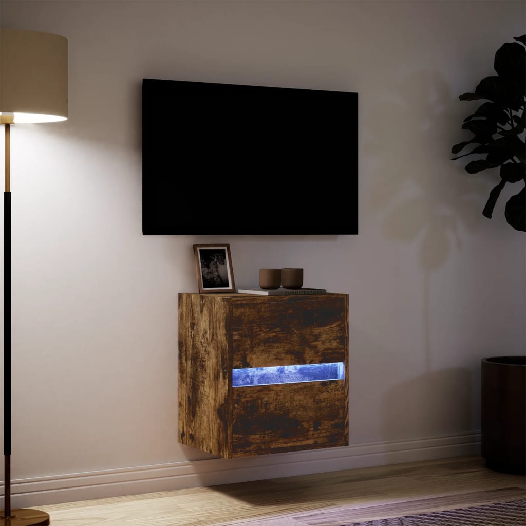 Zidni TV ormarić s LED svjetlima boja hrasta 41x31x45 cm