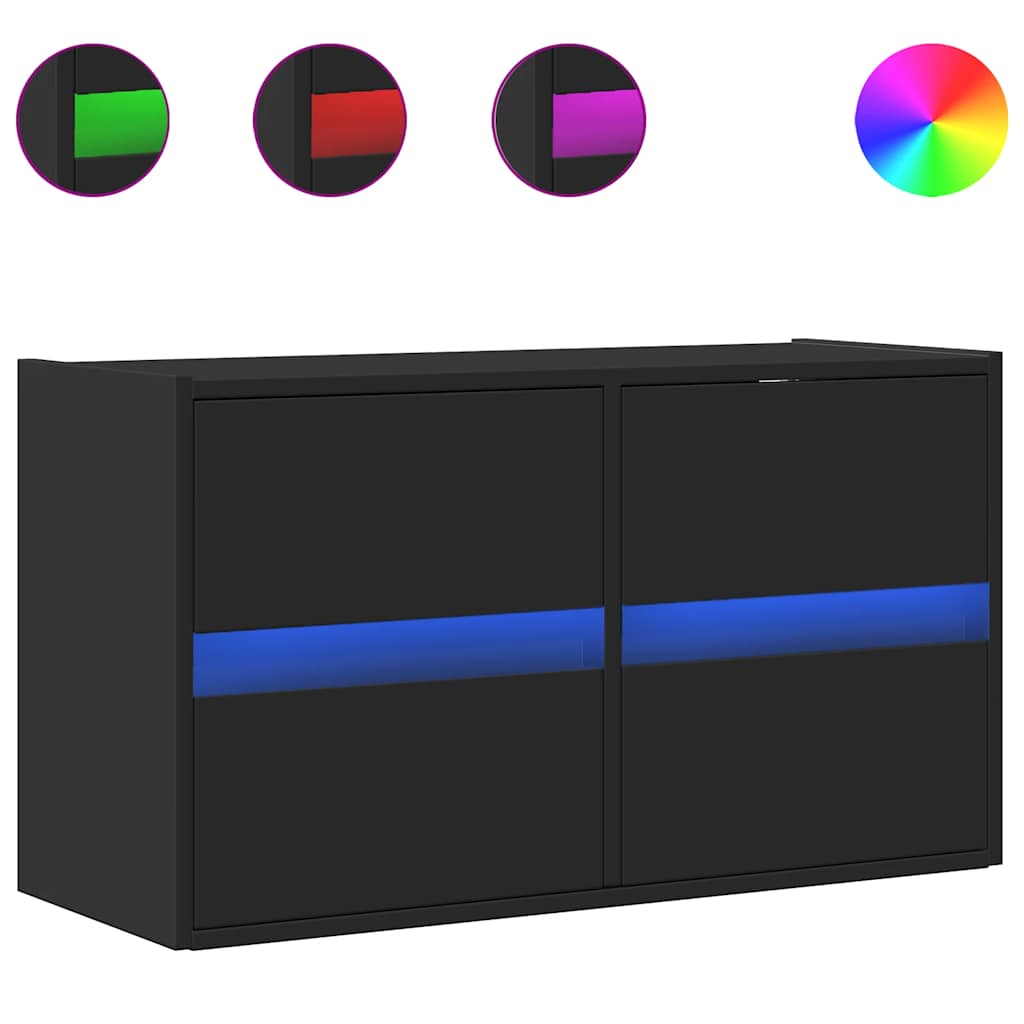 Zidni TV ormarić s LED svjetlima crni 80 x 31 x 45 cm