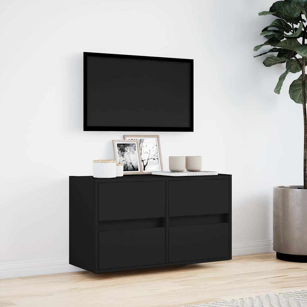 Zidni TV ormarić s LED svjetlima crni 80 x 31 x 45 cm