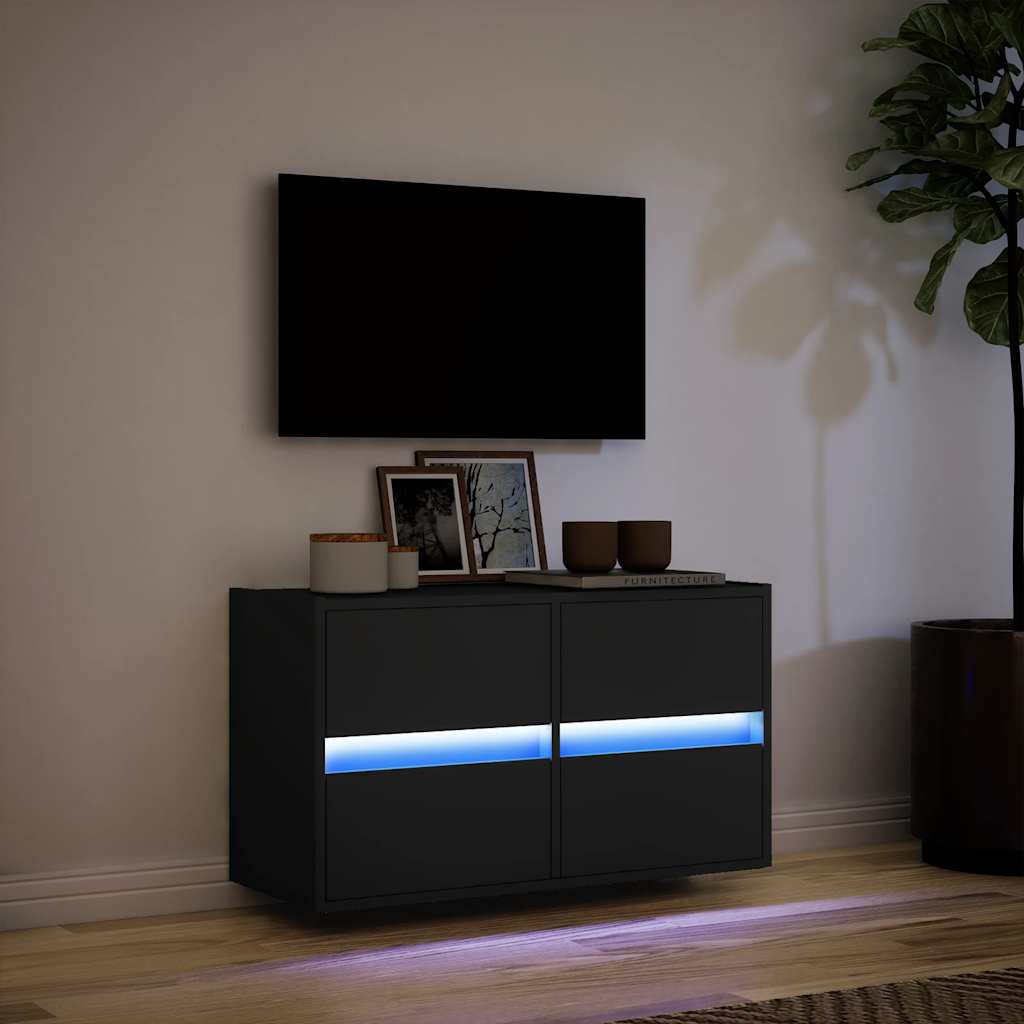 Zidni TV ormarić s LED svjetlima crni 80 x 31 x 45 cm