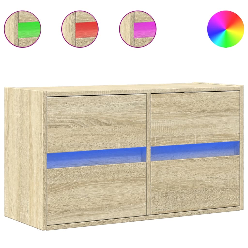 Zidni TV ormarić s LED svjetlima boja hrasta 80 x 31 x 45 cm