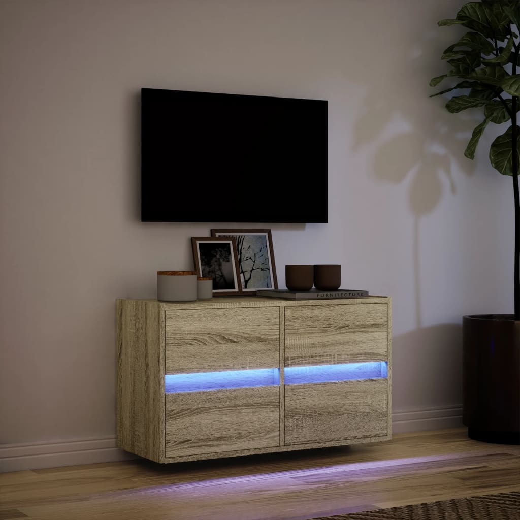 Zidni TV ormarić s LED svjetlima boja hrasta 80 x 31 x 45 cm