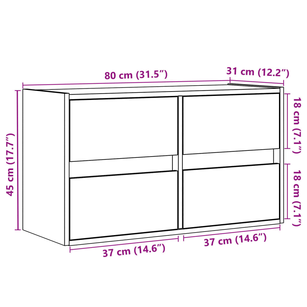 Zidni TV ormarić s LED svjetlima siva boja hrasta 80x31x45 cm
