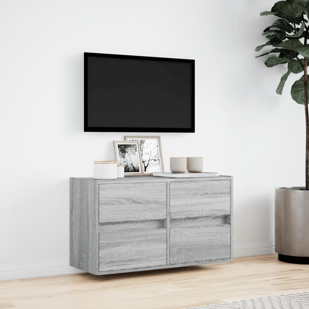 Zidni TV ormarić s LED svjetlima siva boja hrasta 80x31x45 cm