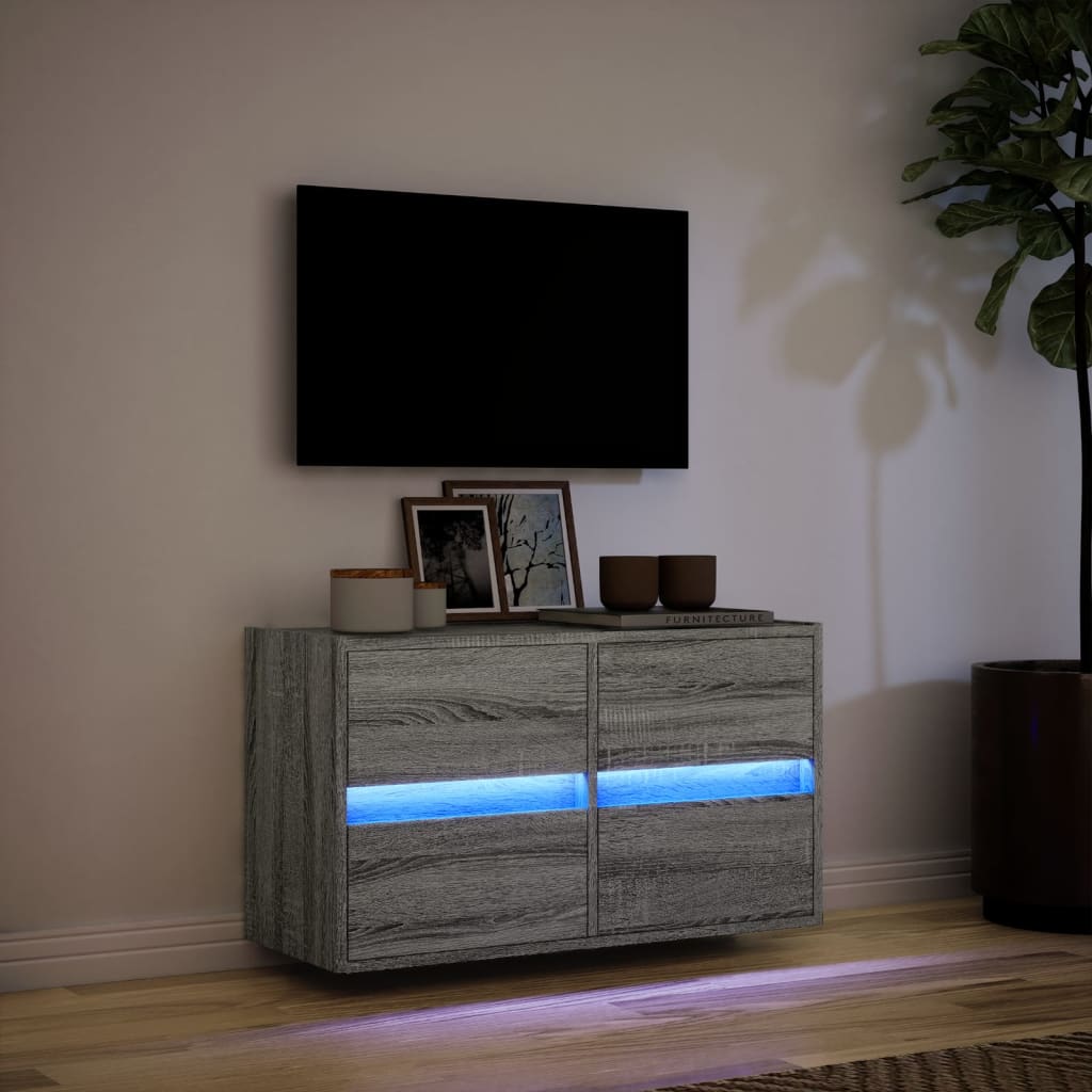 Zidni TV ormarić s LED svjetlima siva boja hrasta 80x31x45 cm