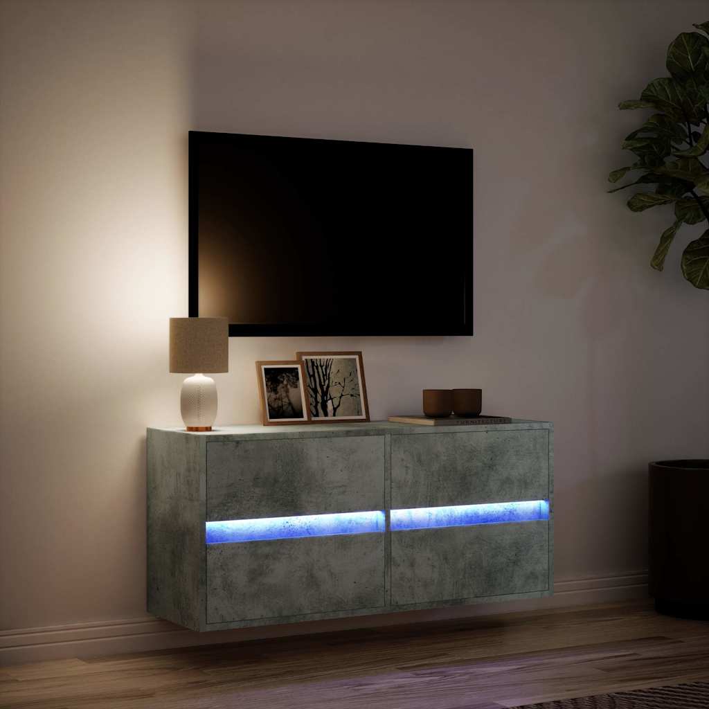 Zidni TV ormarić s LED svjetlima boja betona 100x31x45 cm