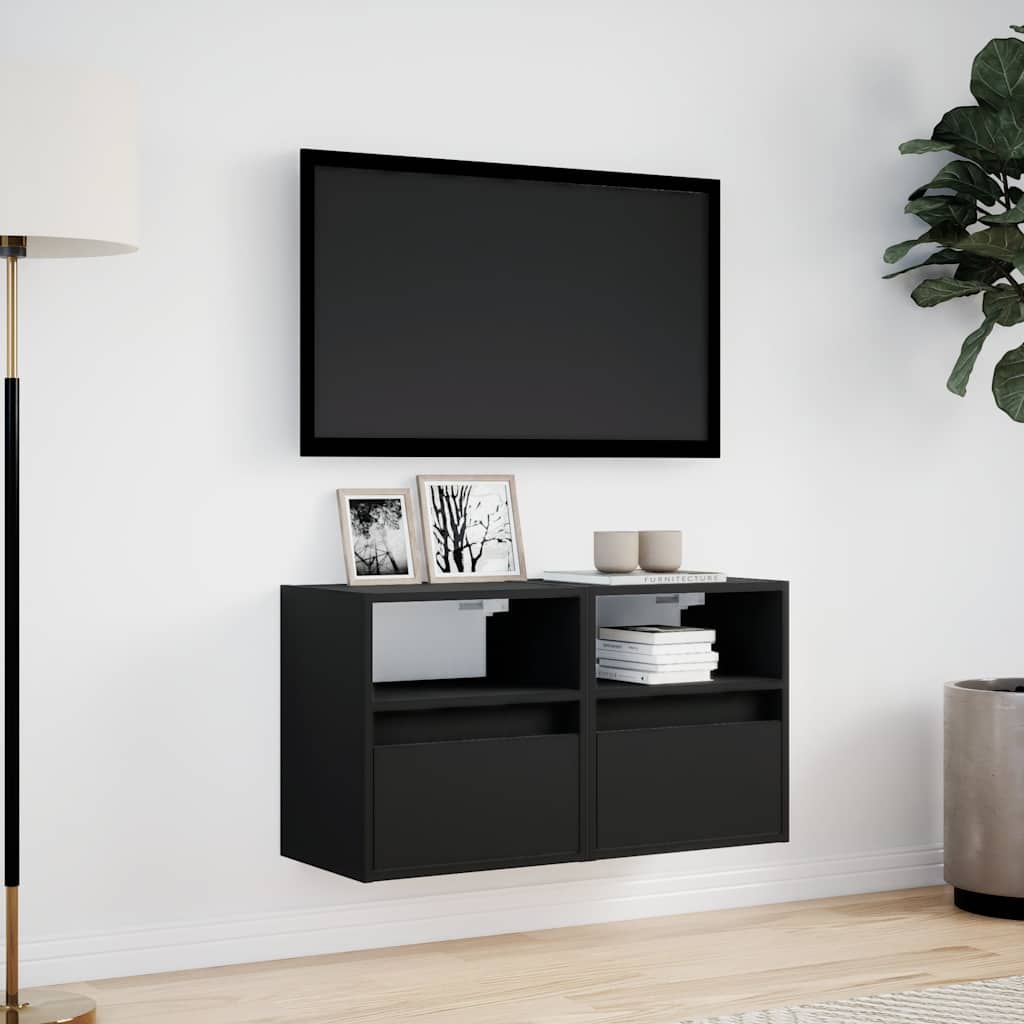 Zidni TV ormarići s LED svjetlima 2 kom crni 41x31x45 cm