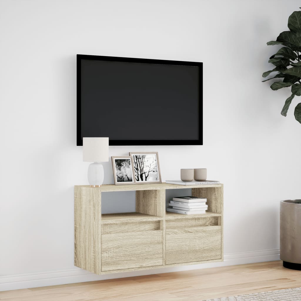 Zidni TV ormarić s LED svjetlima boja hrasta 80 x 31 x 45 cm