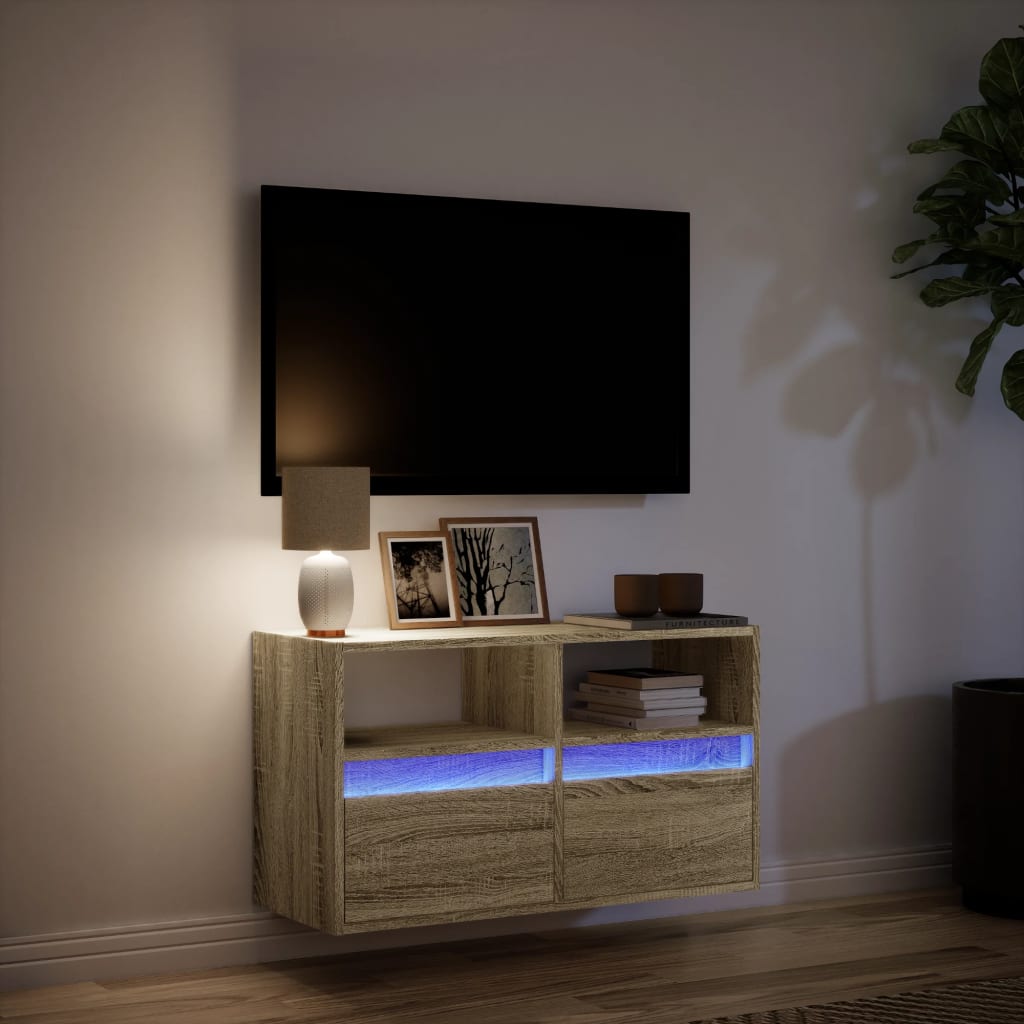 Zidni TV ormarić s LED svjetlima boja hrasta 80 x 31 x 45 cm