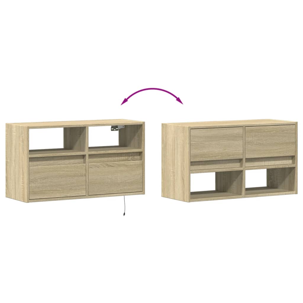 Zidni TV ormarić s LED svjetlima boja hrasta 80 x 31 x 45 cm