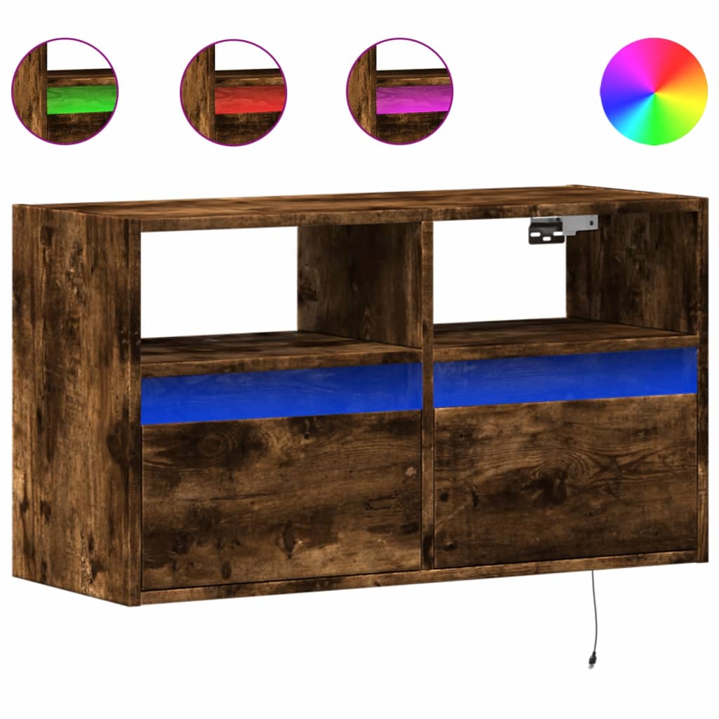 Zidni TV ormarić s LED svjetlima boja hrasta 80 x 31 x 45 cm