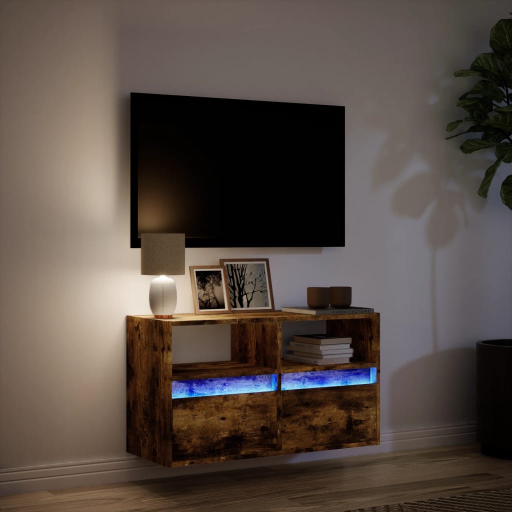 Zidni TV ormarić s LED svjetlima boja hrasta 80 x 31 x 45 cm