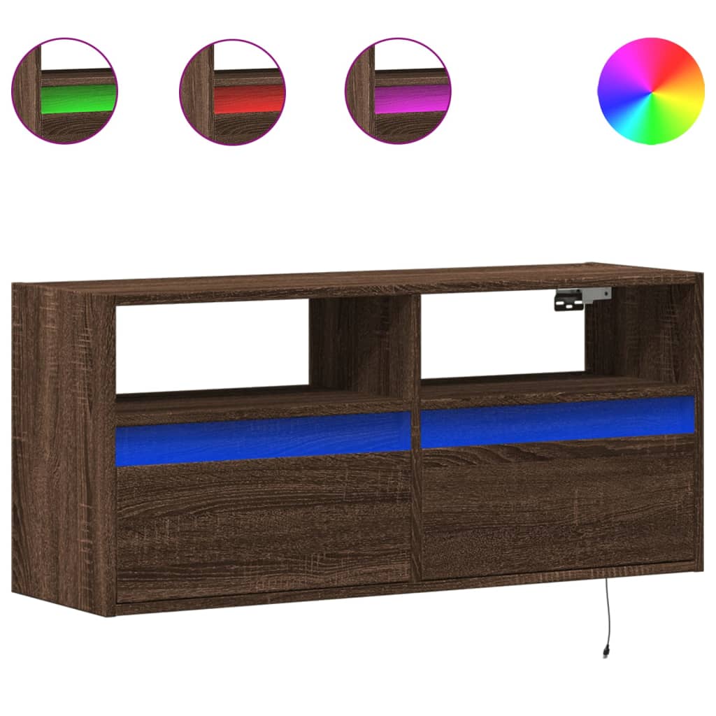 Zidni TV ormarić s LED svjetlima smeđa boja hrasta 100x31x45 cm