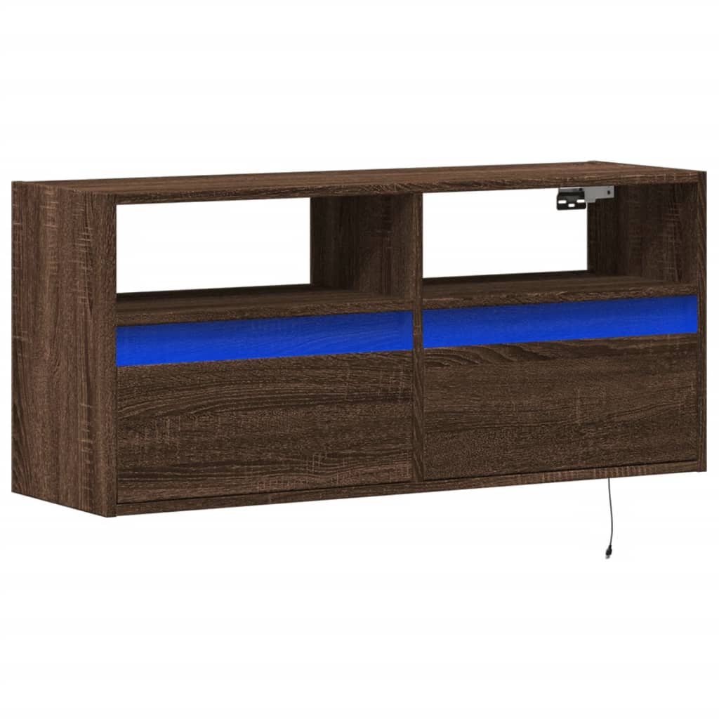 Zidni TV ormarić s LED svjetlima smeđa boja hrasta 100x31x45 cm