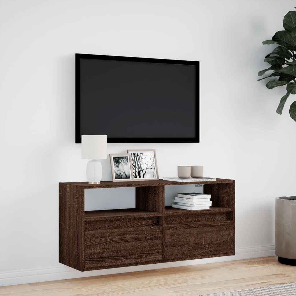 Zidni TV ormarić s LED svjetlima smeđa boja hrasta 100x31x45 cm