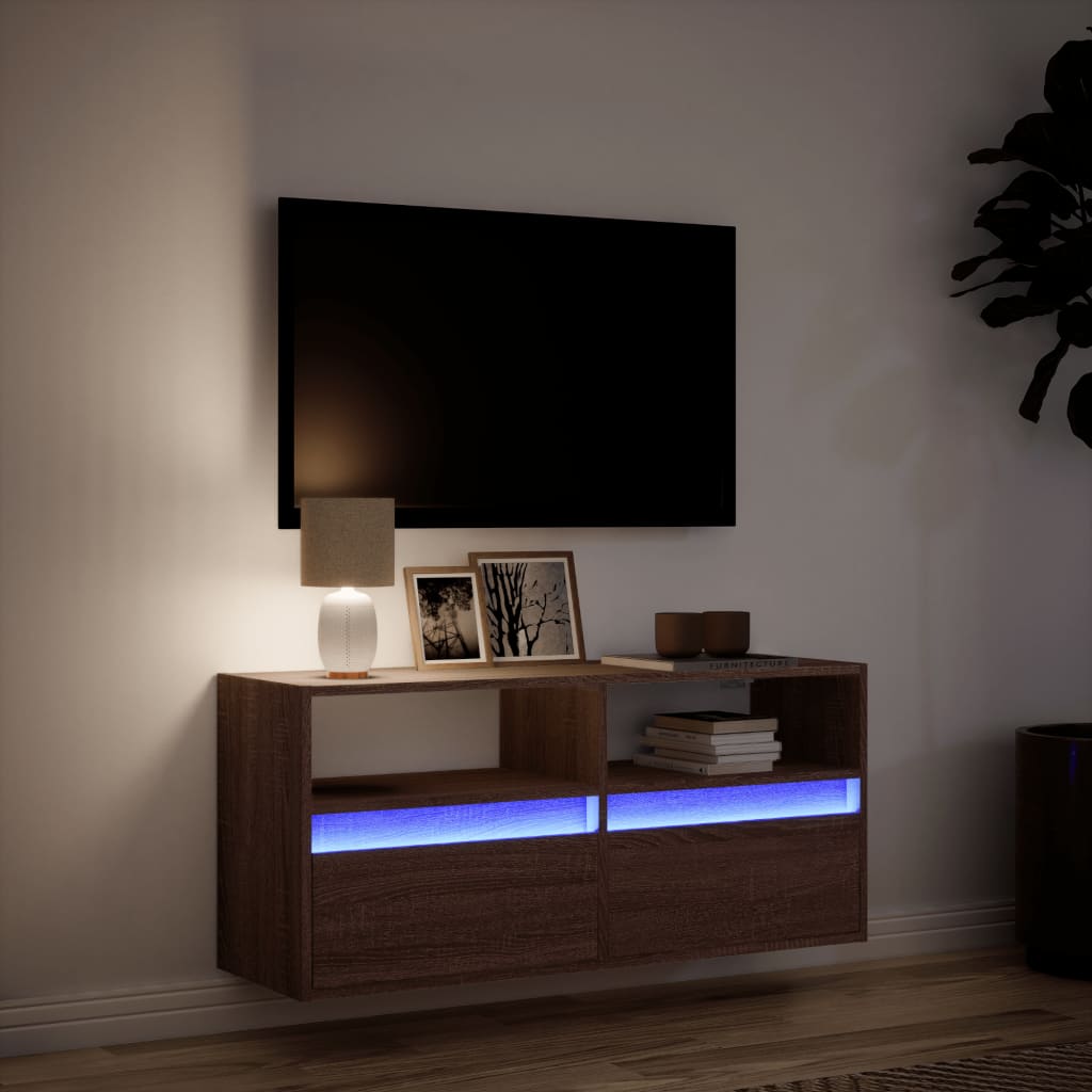 Zidni TV ormarić s LED svjetlima smeđa boja hrasta 100x31x45 cm