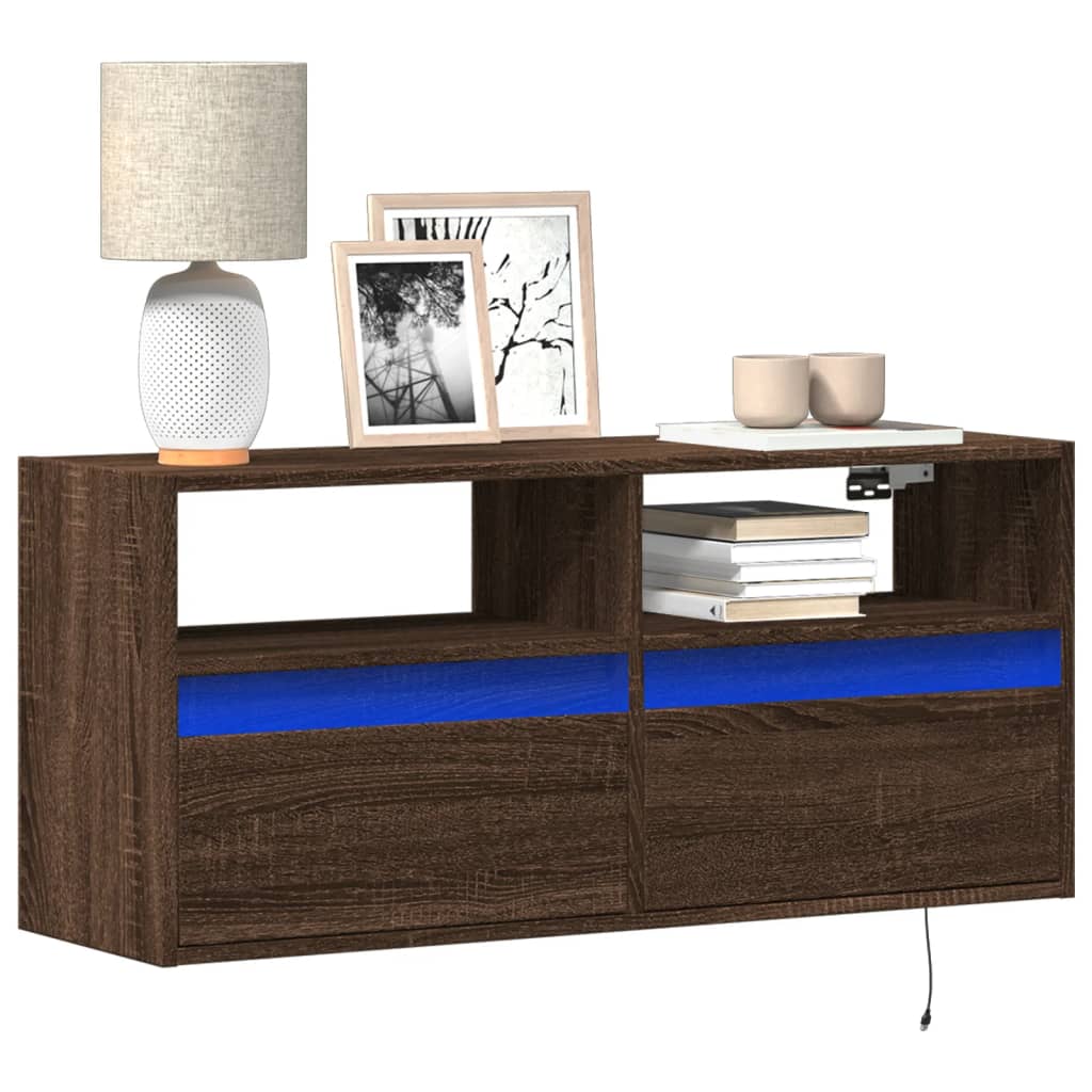 Zidni TV ormarić s LED svjetlima smeđa boja hrasta 100x31x45 cm