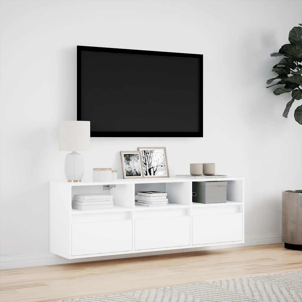 Zidni TV ormarić s LED svjetlima bijeli 130x31x45 cm
