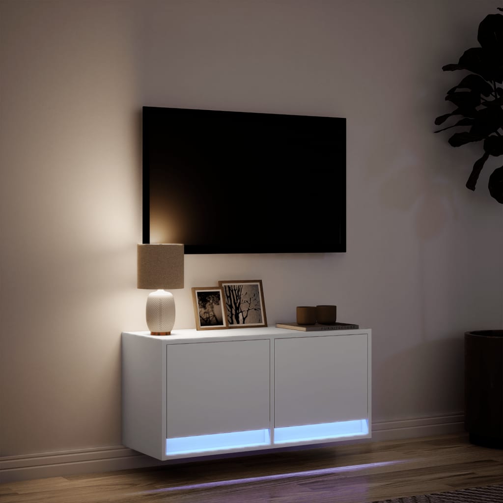 Zidni TV ormarić s LED svjetlima bijeli 80 x 31 x 38 cm
