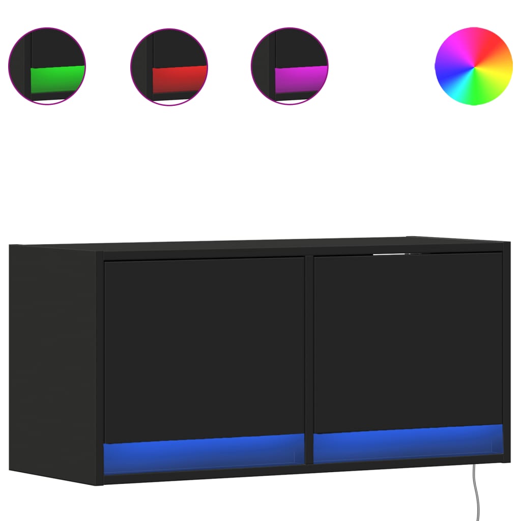 Zidni TV ormarić s LED svjetlima crni 80x31x38 cm