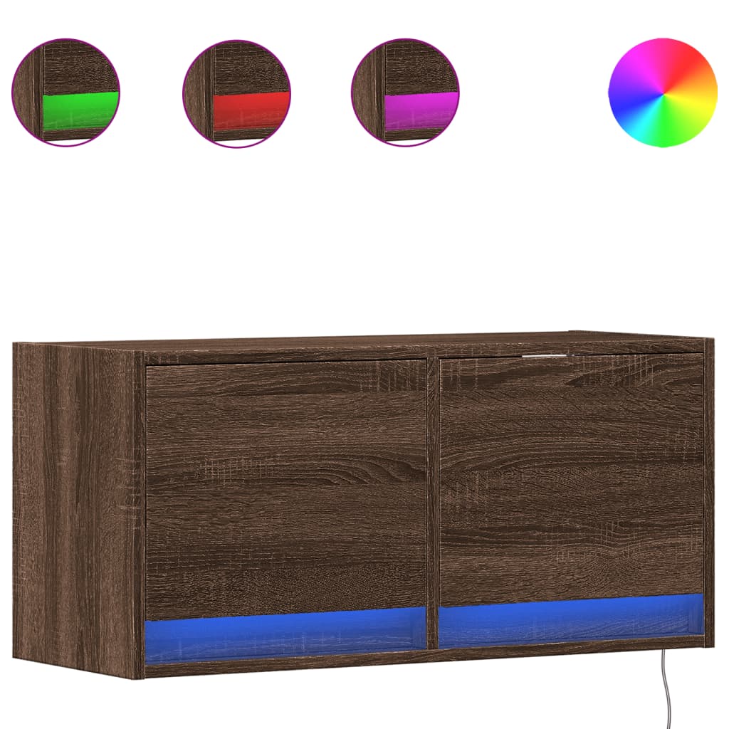Zidni TV ormarić s LED svjetlima boja hrasta 80x31x38 cm