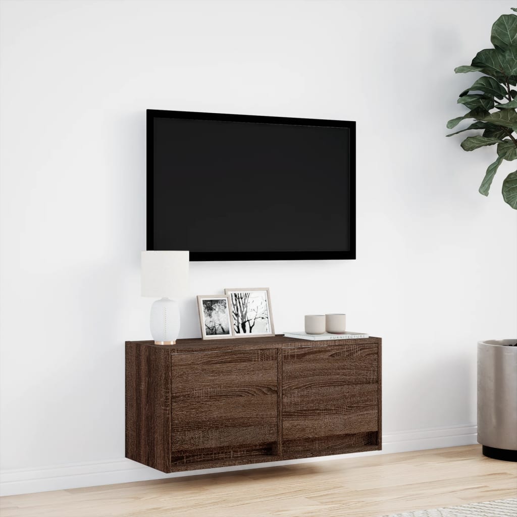 Zidni TV ormarić s LED svjetlima boja hrasta 80x31x38 cm