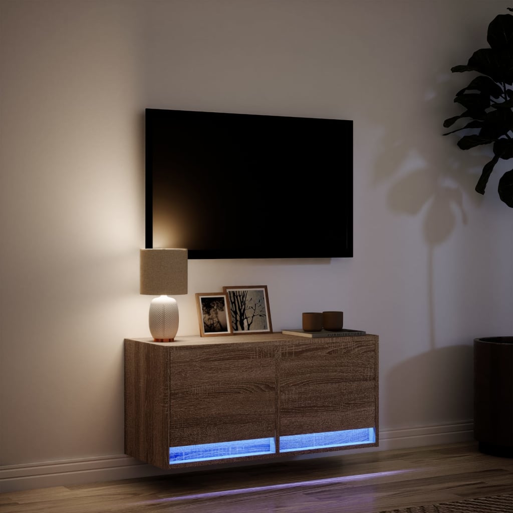 Zidni TV ormarić s LED svjetlima boja hrasta 80x31x38 cm