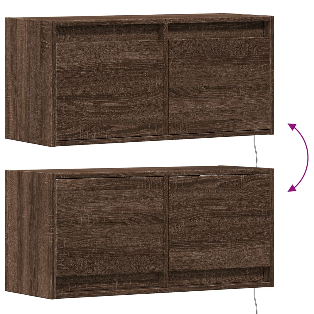 Zidni TV ormarić s LED svjetlima boja hrasta 80x31x38 cm