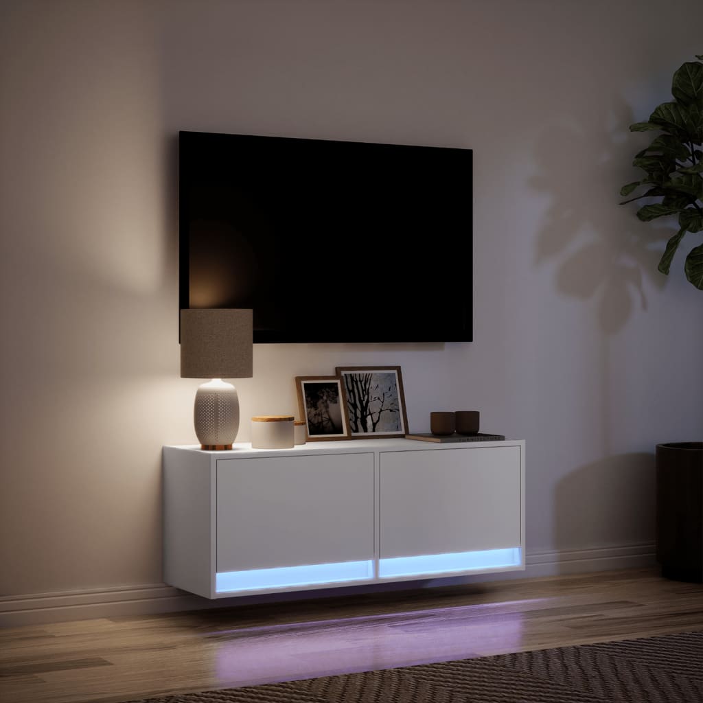 Zidni TV ormarić s LED svjetlima bijeli 100 x 31 x 38 cm